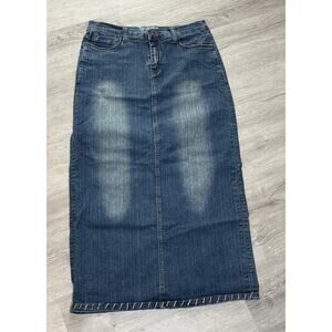 Vintage Y2K No Fuze Denim Maxi Skirt Cottage Core Blue Jeans Size 7/8